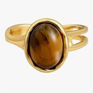 14k Gold plated Tiger’s Eye Open Ring Vintage Style- Adjustable